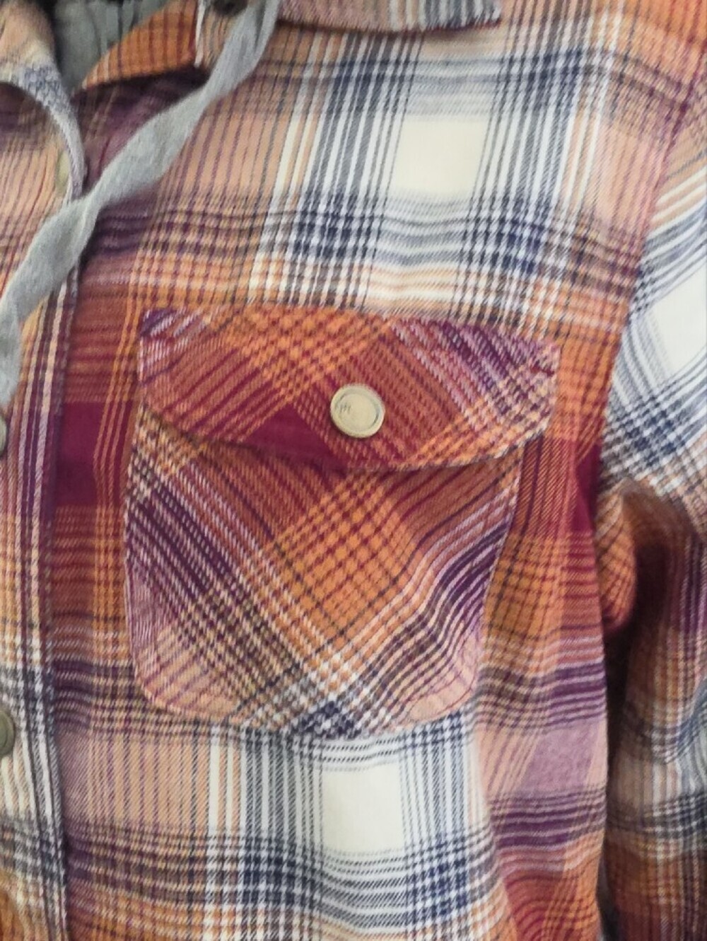 Natural Reflections Plaid Hooded Shirt Jacket - Red, Purple, Gray - Picture 9 of 15